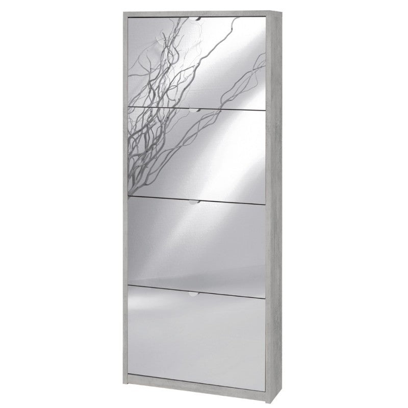 Scarpiera slim salvaspazio quattro ante a specchio Beton Cemento 63x18x h154 cm