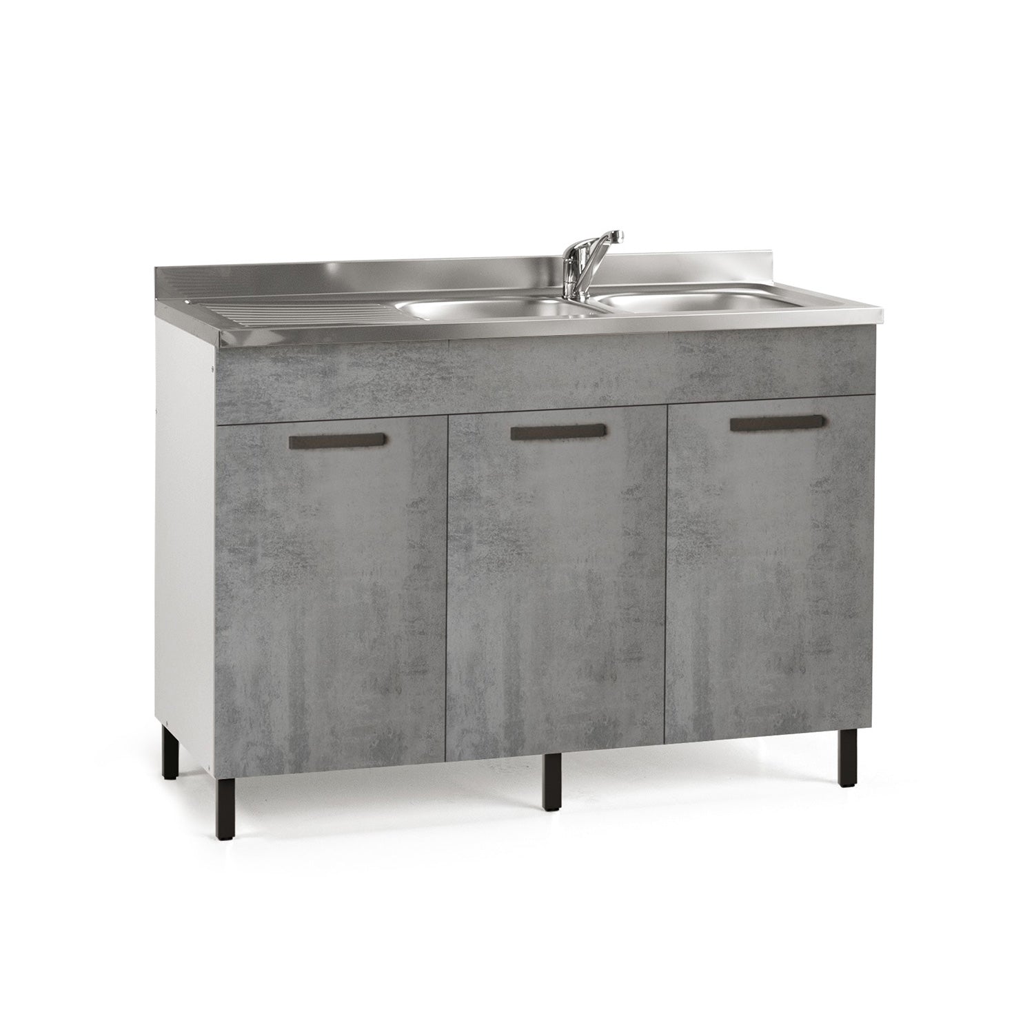 Sottolavello da cucina grigio cemento 3 ante reversibile Cm 120x50xH 85