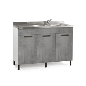 Sottolavello da cucina grigio cemento 3 ante reversibile Cm 120x50xH 85