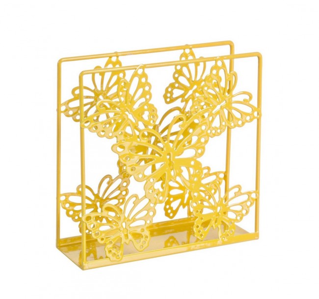 4x Porta tovaglioli farfalla giallo 14x5x14h in metallo