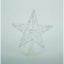 Puntale a stella per albero di natale con glitter Bianco e perline