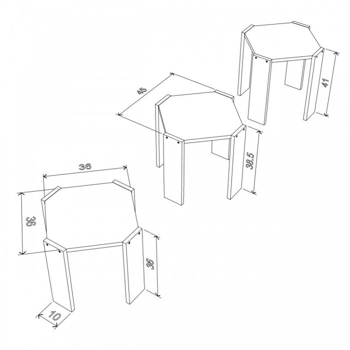 Tris tavolini richiudibili rovere piano bianco multiuso EFFEZ