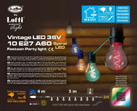 Party Light 36V 10 A60 E27 Spiral Filament LED 4+5m Multicolor