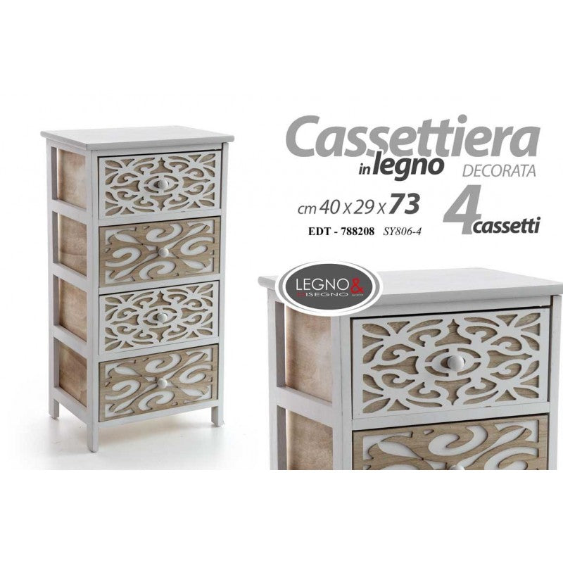 Cassettiera multiuso 4 cassetti in legno cm 40 x 29 x 73 h