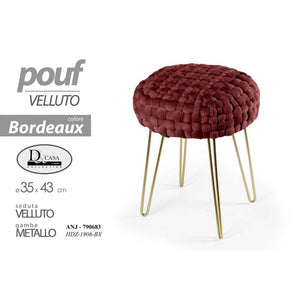 2x Pouff in velluto bordeaux struttura oro cm 43