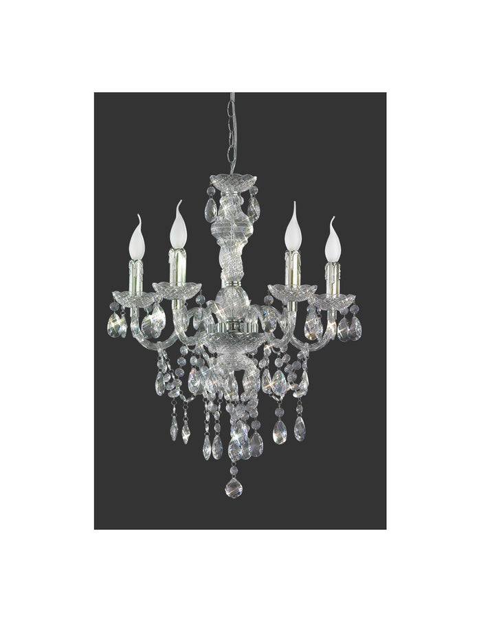 Lampadario Classico Lüster 5xE14 Cromo con Pendenti Trasparenti Trio Lighting
