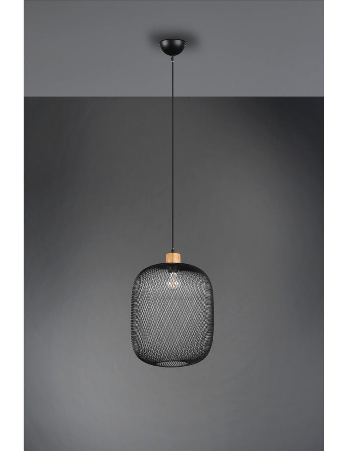 Sospensione Calimero 1xE27 Rete Metallo Nero Ø33 cm Trio Lighting