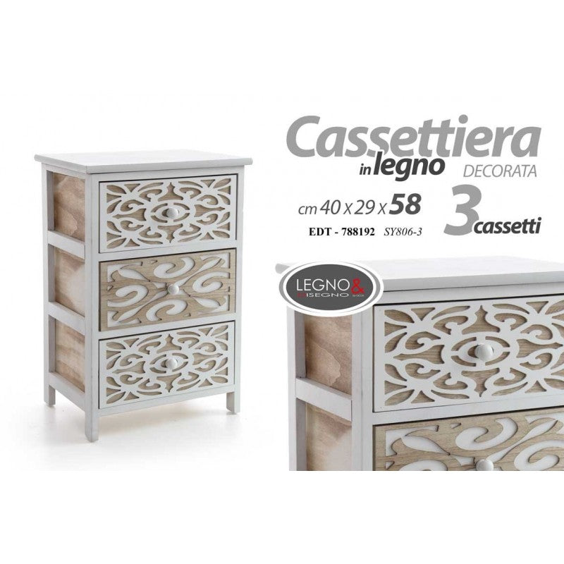 Cassettiera comodino 3 cassetti in legno cm 40 x 29 x 58 h