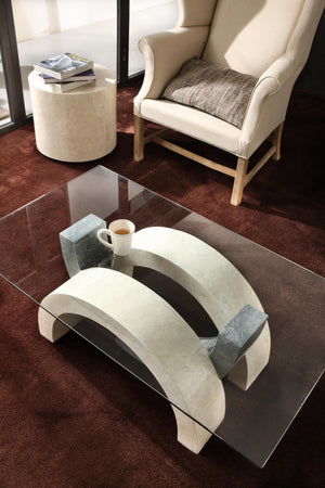 Tavolino trasparente-beige-grigio 70 cm x 120 cm H. 41 cm