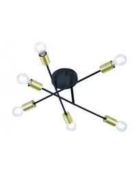 Plafoniera Design Minimal 6 Luci Orientabili Cross Nero e Oro Trio Lighting