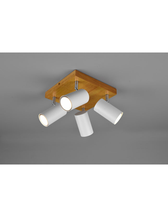 Faretto Marley 4 Spot GU10 Bianco E Legno 22x22 cm Trio Lighting