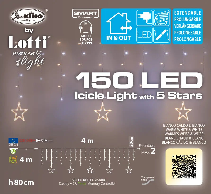Ice Light Stelle 150 LED 400x80 cm caldo e freddo
