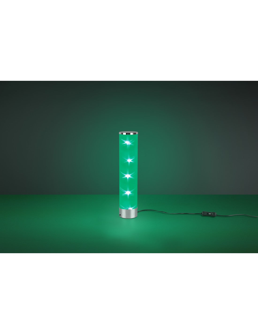 Lampada Da Tavolo Cilindro Led Rgb Rico Cromo Stoffa Microforata Con Smart Control Trio Lighting