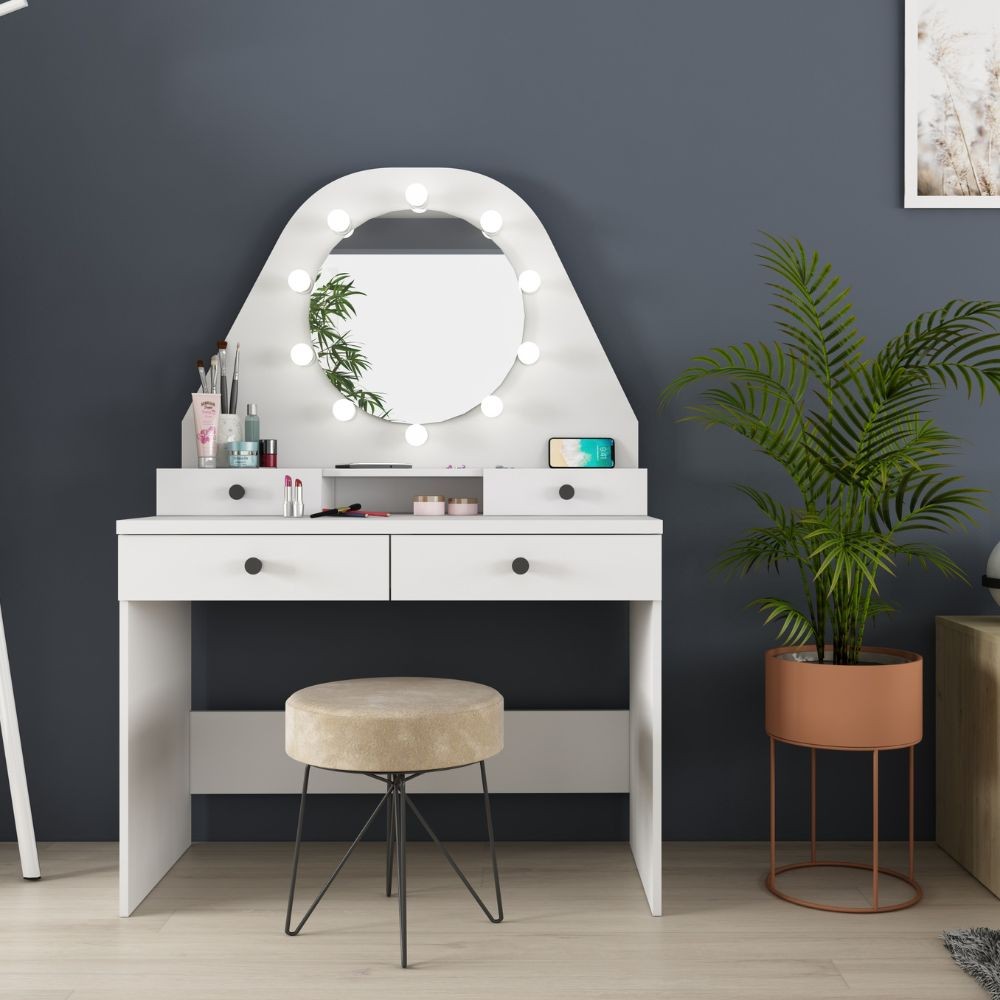 Toeletta trucco bianca con specchio 147x41x100 cm