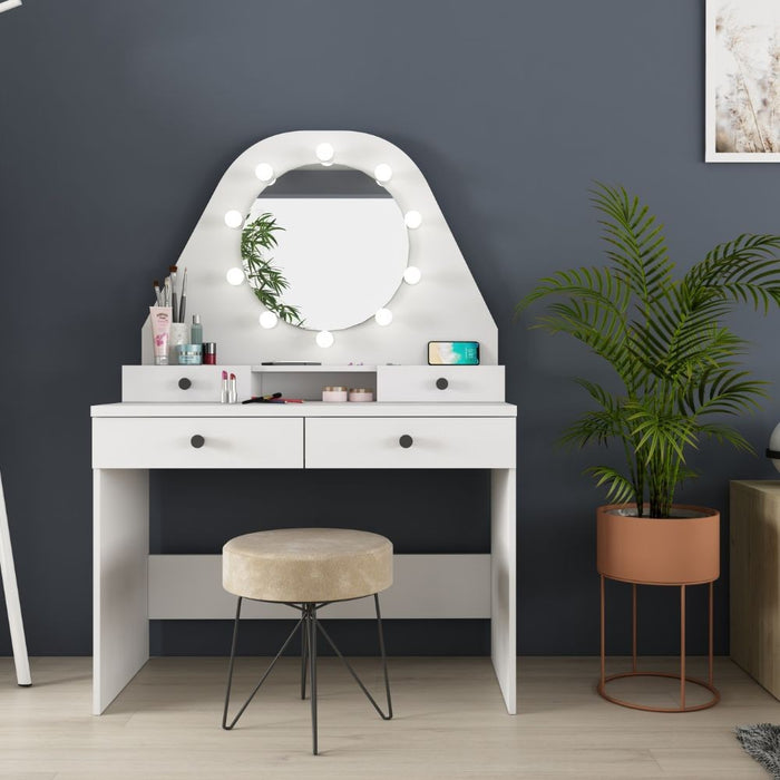 Toeletta trucco bianca con specchio 147x41x100 cm