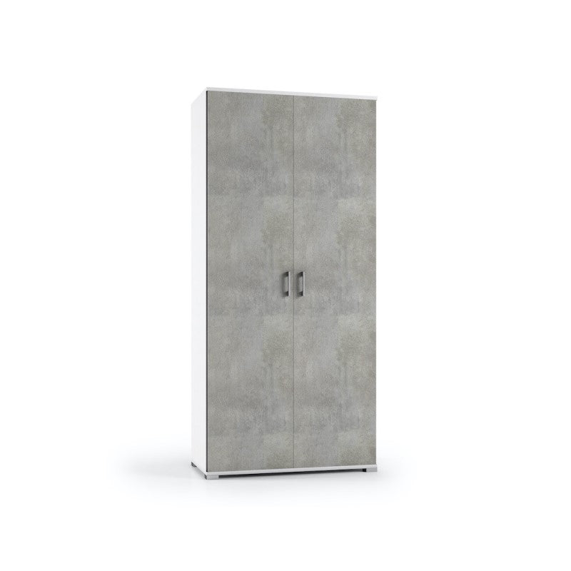 Armadio multiuso Bianco due ante Cemento 90x45x h195 cm