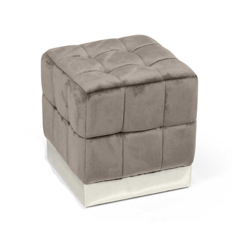 Pouf in velluto quadrato cm 40 tortora poggiapiedi