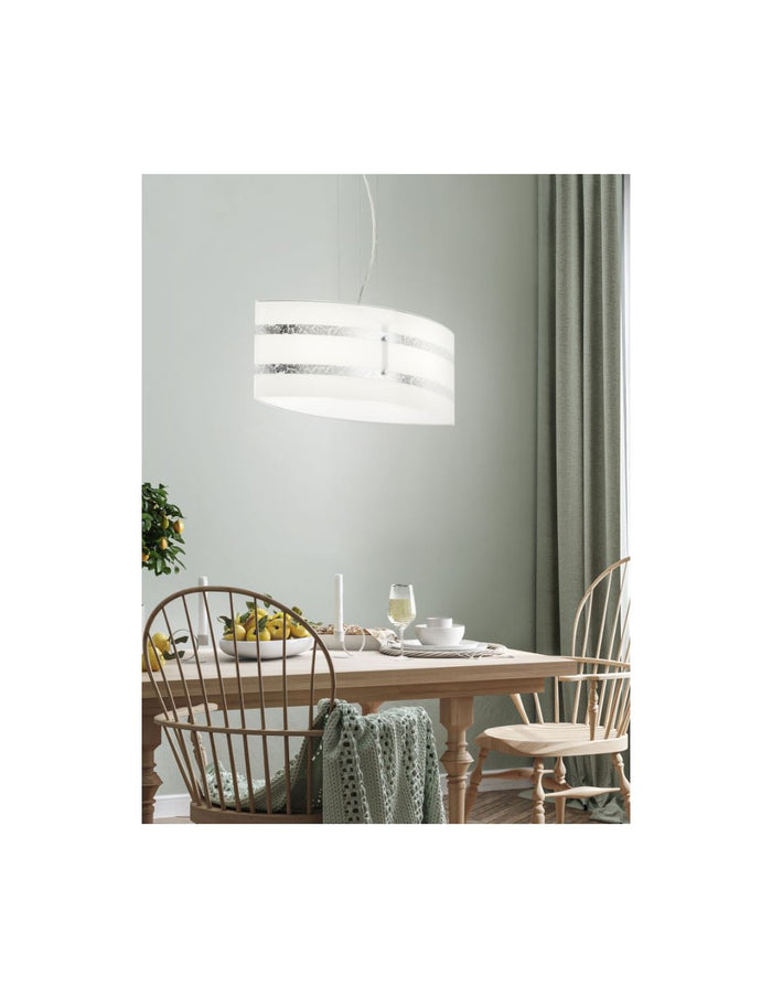 Sospensione Moderna Vetro Decori Foglia Argento Nikosia Trio Lighting