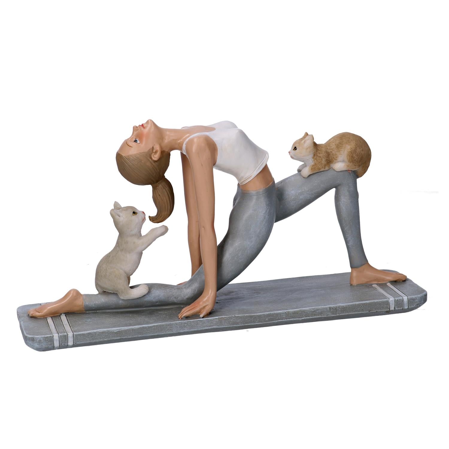 Statua resina donna con gatti grigio cm22x6,5h11,5