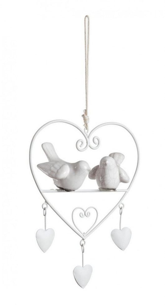 4x Pendaglio cuore con uccellini 18x13x6h