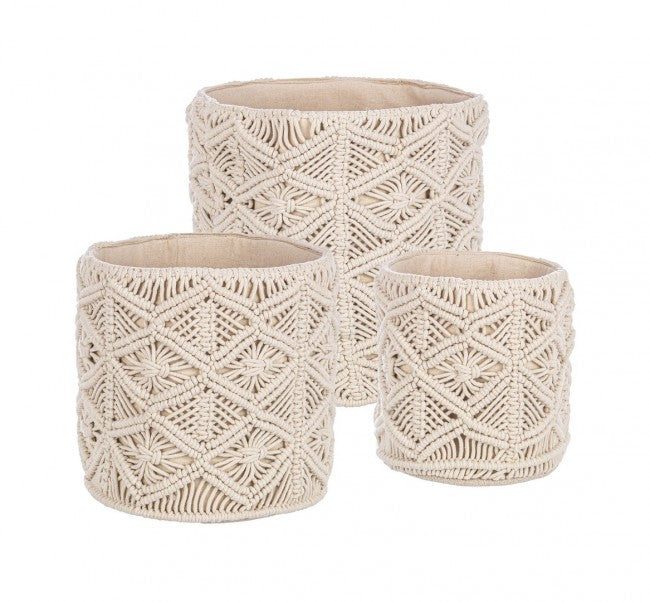 Cesta charan macramè avorio D.20x20h, D.25x25h, D.30x30h