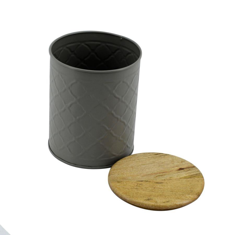 Barattolo metallo tappo legno grigio cmø16h19