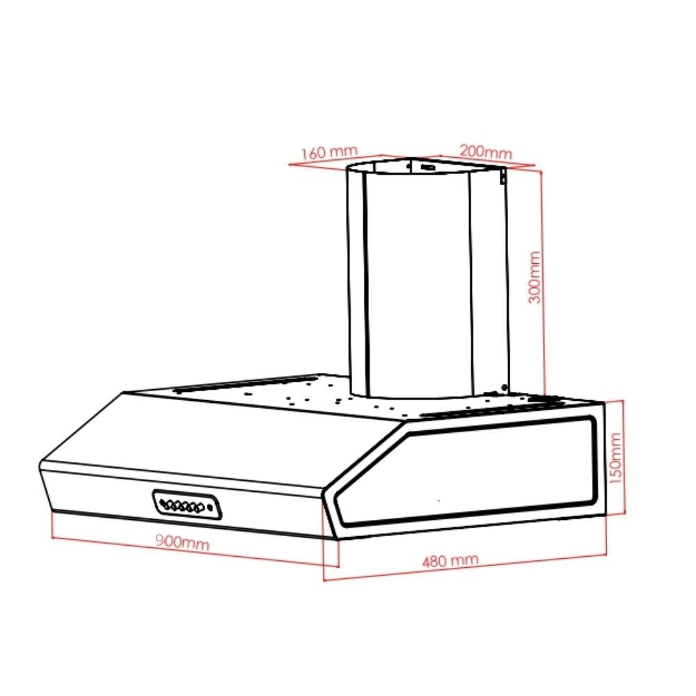 Cappa inox 90x48x15 cm con camino