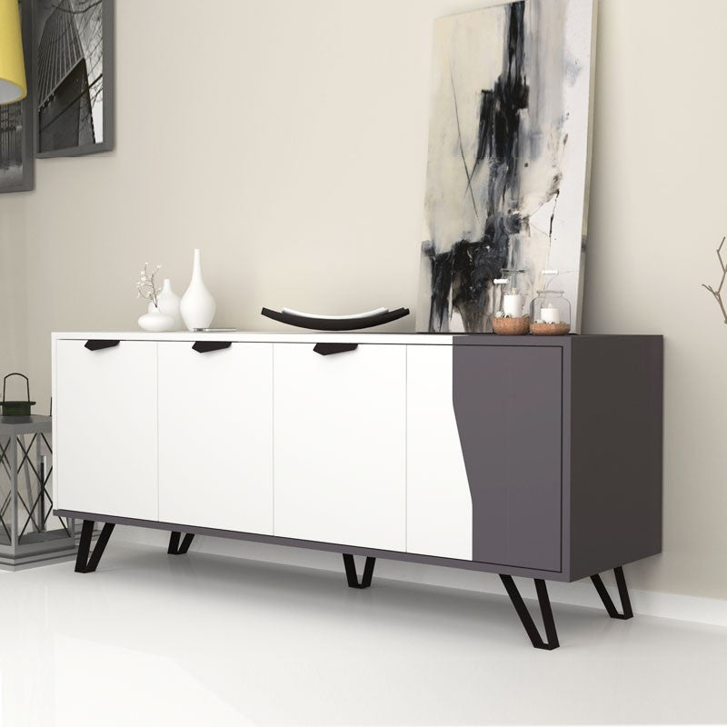 Mobile credenza 4 ante bianco grigio 160x45xh.77 cm EFFEZ