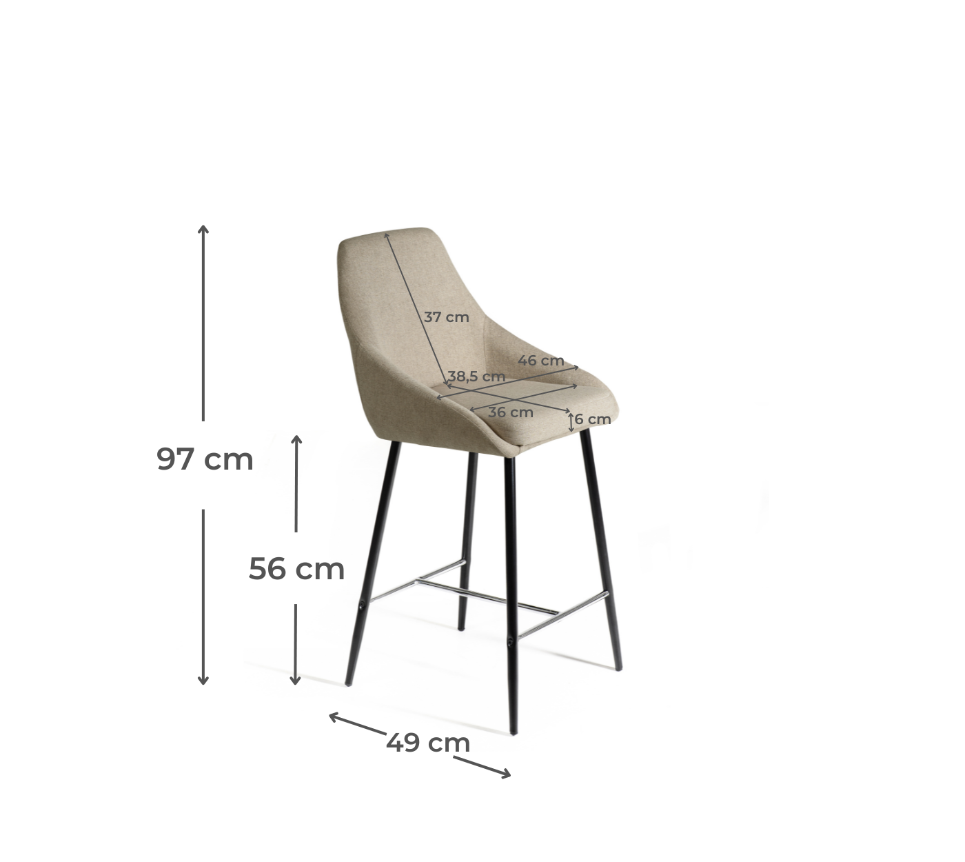 2x Sgabello in Tessuto 46cm x 49cm H. 97cm