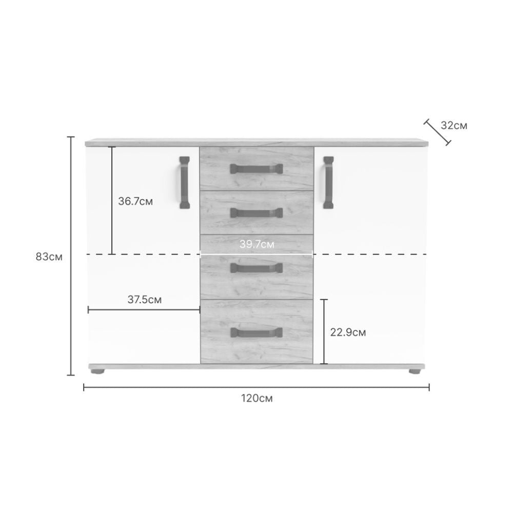 Credenza rovere e bianco 120x83x32 cm