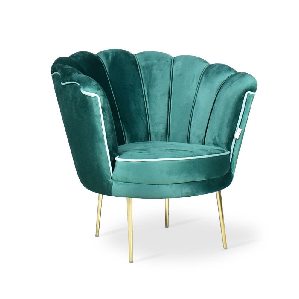 Poltrona Orel in velluto verde scuro e piedini oro H76xL70xP70