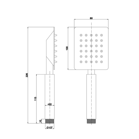 Manopola doccetta acciaio cromato quadrata