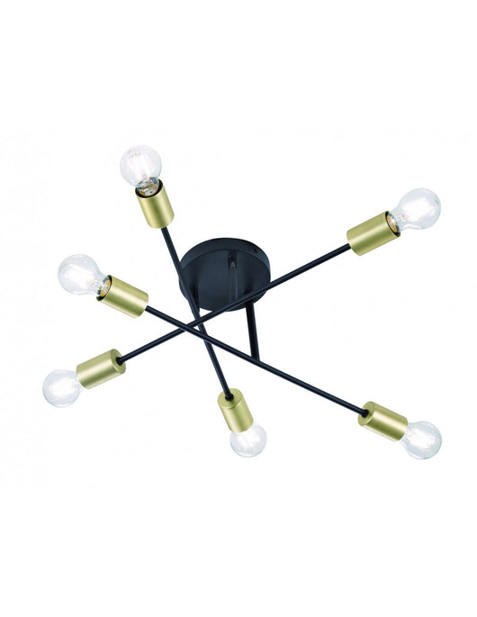 Plafoniera Design Minimal 6 Luci Orientabili Cross Nero e Oro Trio Lighting