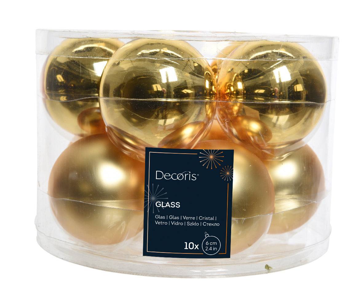 Box da 10 palline di Natale colore oro 6 cm