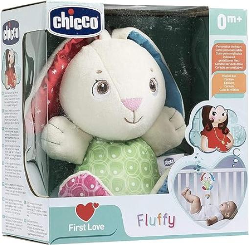 Chicco - Fluffy Carillon Coniglietto, Peluches per Bambini con Carillon Appendibile al Lettino, Suona una Delicata Ninna