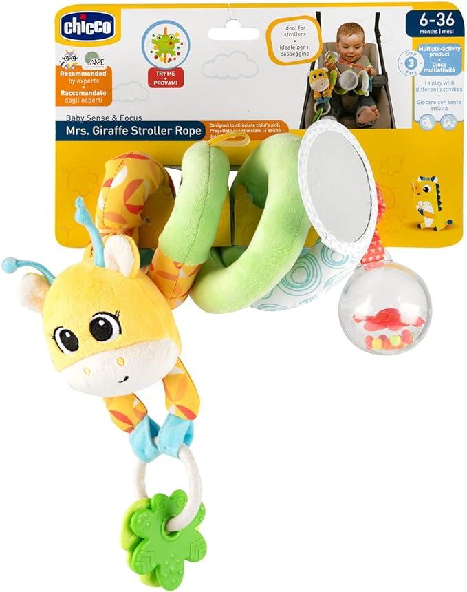 Chicco Fune Passeggio Mrs Giraffa, Spirale Passeggino Colorata a Forma di Giraffa, Gioco Passeggino con Sonaglio, Anello
