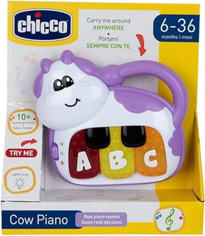 Chicco Piano Mucca, Baby Senses, Bilingue, Primo gioco parlante musicale, Facile da Afferrare, Con 3 Tasti per imparare