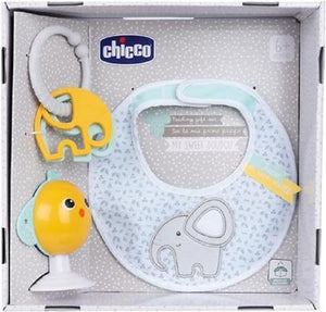 Chicco Set Regalo La Mia Prima Pappa, Set Composto da Bavaglino, Gioco per Seggiolone con Ventosa a Forma di Simpatico P