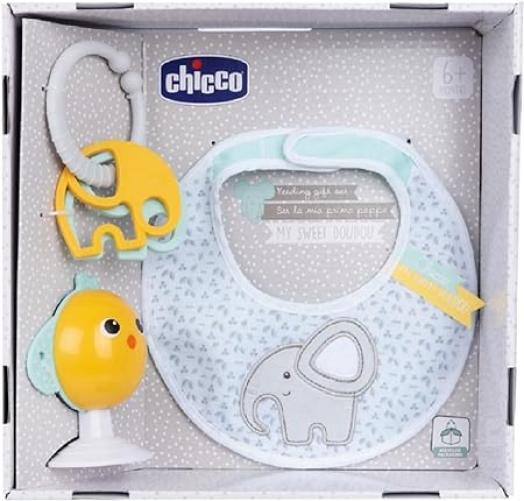 Chicco Set Regalo La Mia Prima Pappa, Set Composto da Bavaglino, Gioco per Seggiolone con Ventosa a Forma di Simpatico P