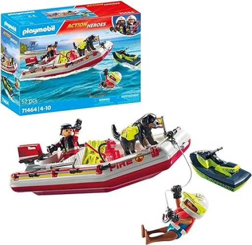 Playmobil Action Heroes 71464 Gommone dei pompieri e acquascooter, inclusi maschere da sub e pinne, giochi di ruolo dive