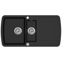 Lavello cucina doppio granito 96 x 50 x 31 cm vassoio home nero arredamento cucina 02_0002315