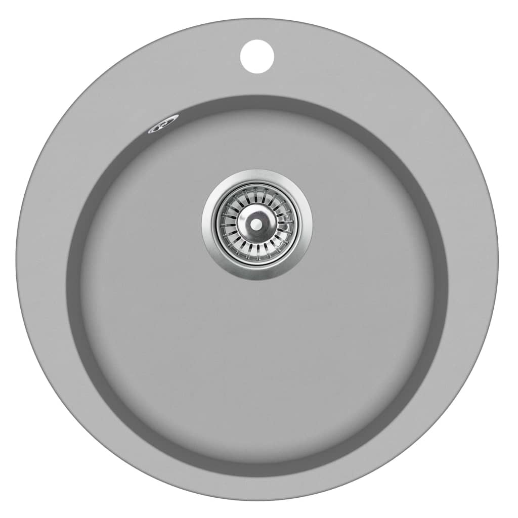 Lavello da cucina in granito, vasca singola, rotondo, grigio, arredamento per la cucina di casa 02_0002326