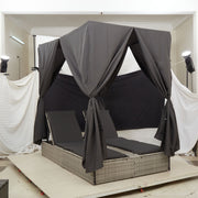 Letto prendisole doppio con tetto e tende Grigio chiaro Polyrattan 42004121