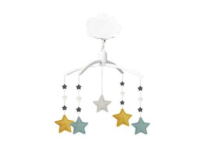 Trousselier - Musical Mobile Stars - Celadon Green, Beige & Blue Grey Linen