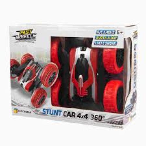 Veicoli-Fast Wheels Stunt Car 4x4 360° , auto R/C 2.4GHZ ruota a 360° con luci e suoni colore Rosso,Giocheria -Eta 6+