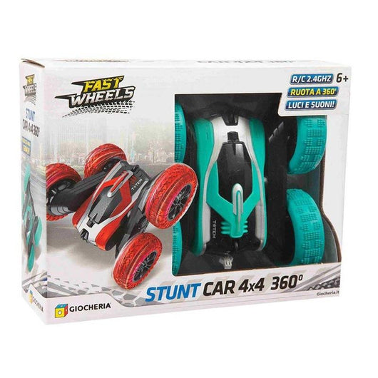 Veicoli-Fast Wheels Stunt Car 4x4 360° , auto R/C 2.4GHZ ruota a 360° con luci e suoni colore Verde,Giocheria -Eta 6+