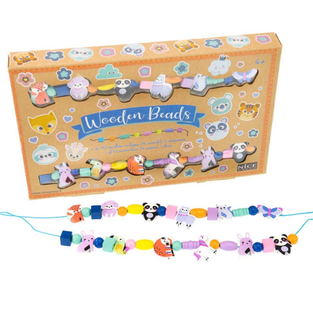 wooden beads set animali del bosco