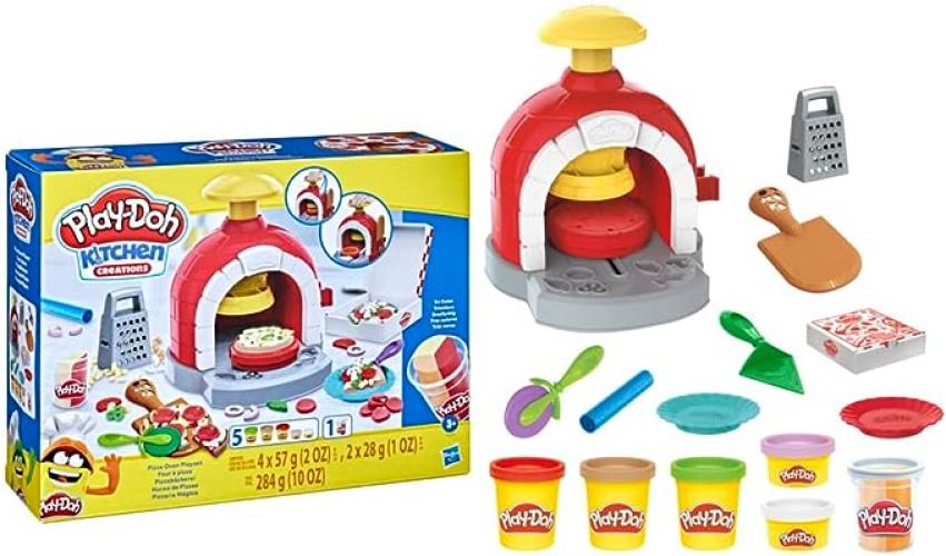 Play-Doh Kitchen Creations - La Pizzeria, playset con 6 vasetti di Pasta modellabile e 8 Accessori,Hasbro,Eta 3+