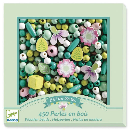 Set perle in legno Foglie e Fiori per collana, 450 perle con filo,Djeco, Eta  5-10 anni
