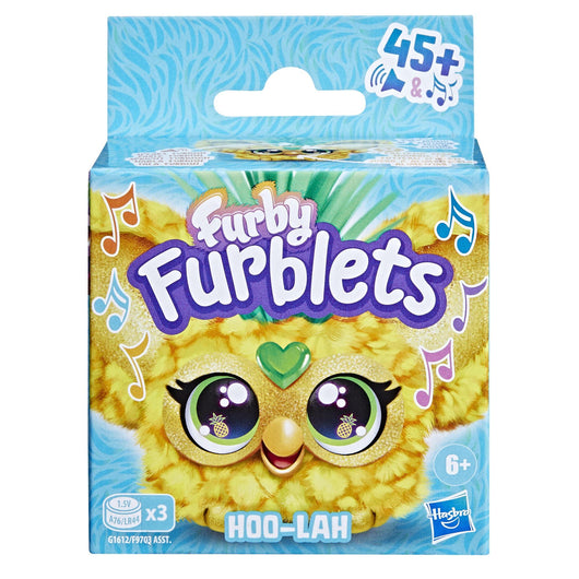 Furby Furblets, Hoo-Lah, amico in miniatura, piu di 45 suoni, musica da videogioco e frasi Furbish, color giallo,Hasbro,